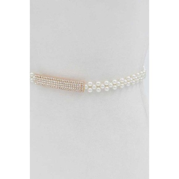Rhinestone Bukle Pearl Elastic Belt main image 4